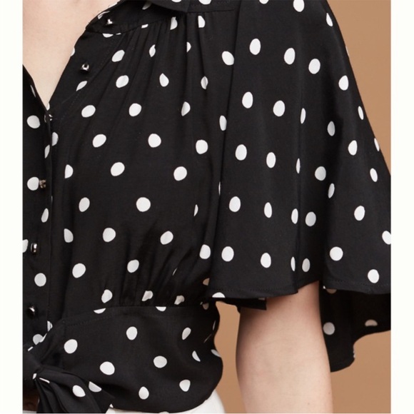 Anthropologie Maeve Canna Polka Dot Tie Waist Flutter Kimono Sleeve Blouse 6 - Picture 2 of 15